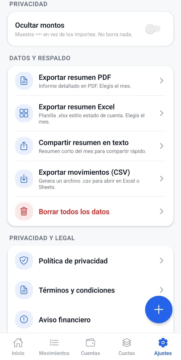 Exportar resumen en Minetto