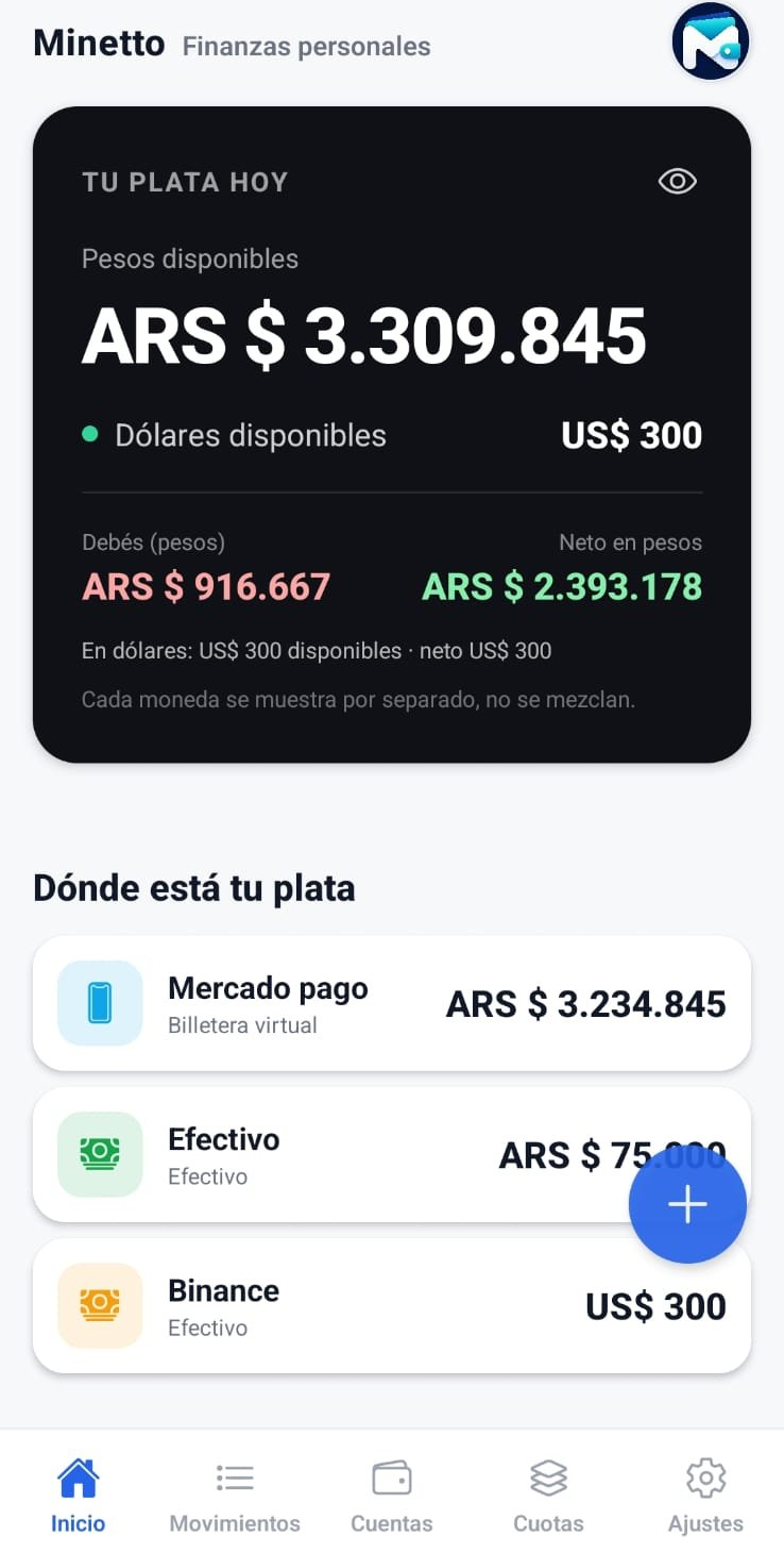 Pantalla de inicio de Minetto